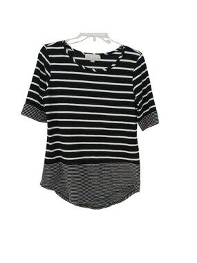 Carolyn Taylor Womens Small Top Black & White Striped Short Sleeve Cotton #D-46